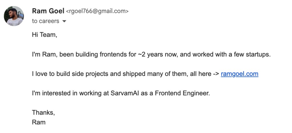 Cold email to Sarvam AI careers